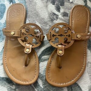 Tory Burch patent leather Miller sandals in tan size 6.5